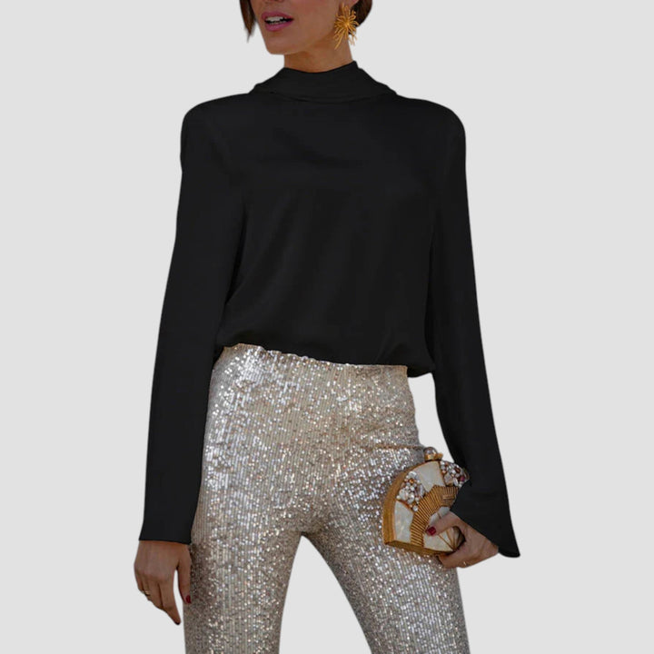 Ffion - Backless Cowl Neck Long Sleeve Blouse