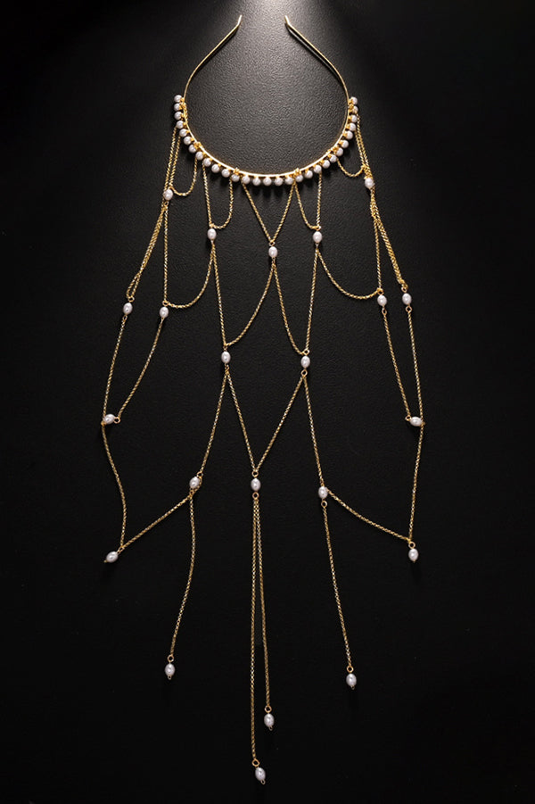Fashionable Mesh Pearl Tassel Headband