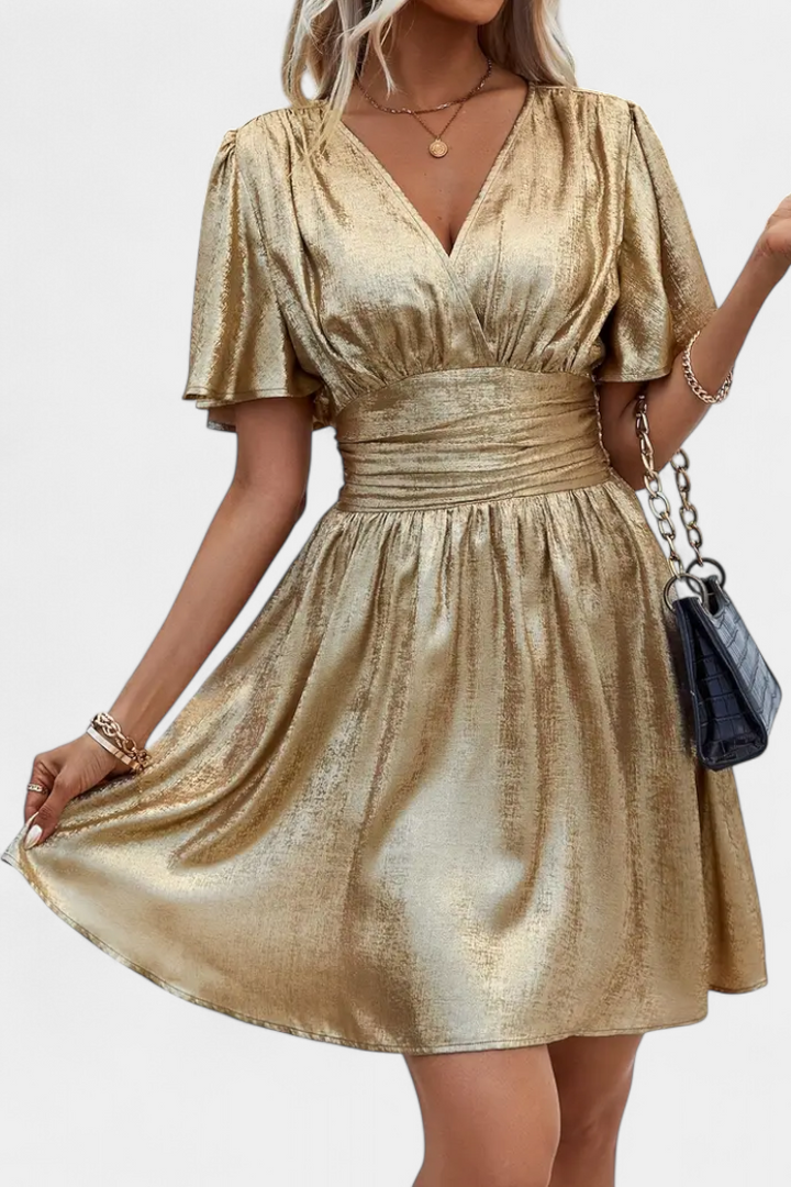 Adalee Women's Dress with V-Neck and Crossed Waist - Elena Harper