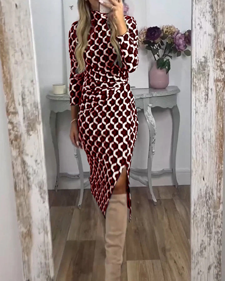 Dress with a Slit and Fish Scale Print