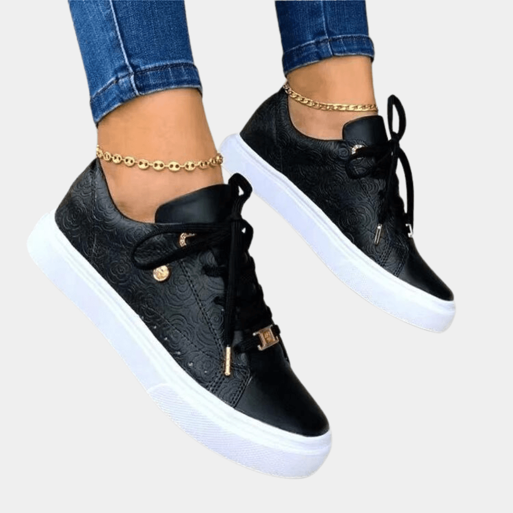Women's Embossed Floral Low-Top Sneakers - Elena Harper