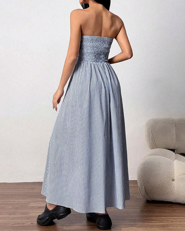 Summer Maxi Dress for Women Strapless with Pockets