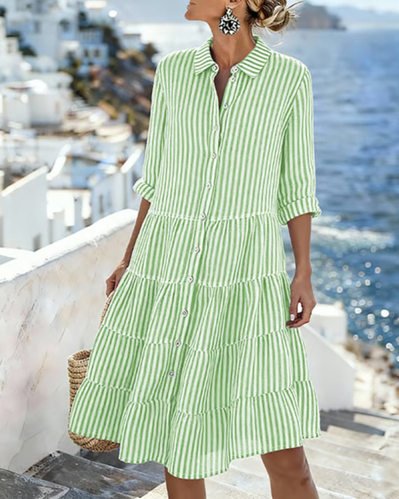 Women's A-Line Dress Casual for Spring and Summer, With Buttons and Short Sleeves, view 7 - Elena Harper