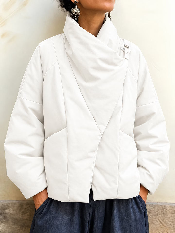 Women's Draped Collar Jacket with Asymmetrical Cut