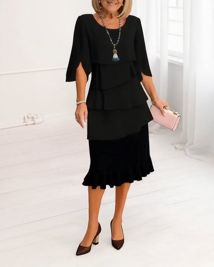 Patricia Elegant Dress with Ruffles for Comfort, view 2 - Elena Harper
