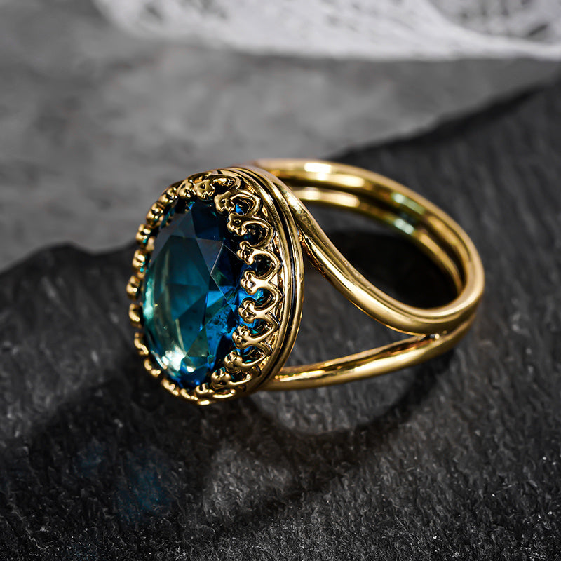 Elegant Gold Plated Oval Blue Stone Ring - Elena Harper
