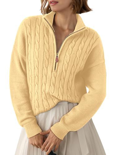 Women's Half-Zip Sweater with High Collar - Retro and Comfortable