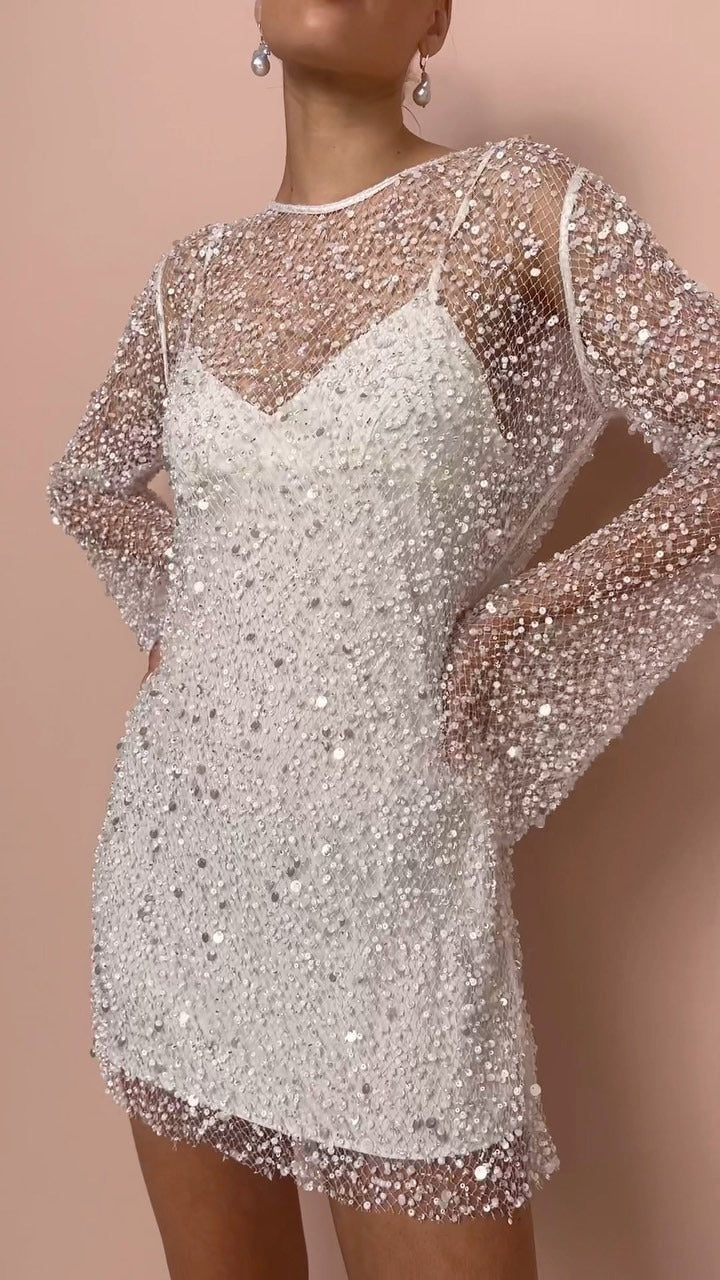 Women's Elegant Pearl Mesh Two-Piece Sling Dress Set