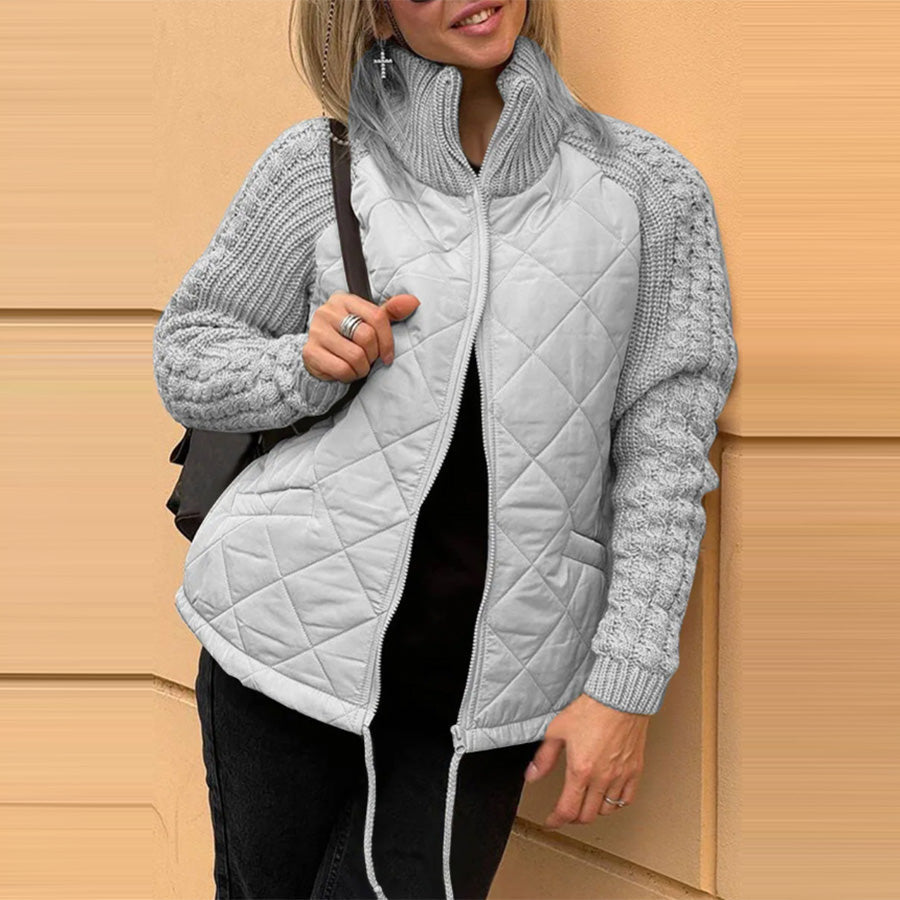 Women’s Padded Jacket with High Collar – Warm Zip-Up Knit Down Jacket