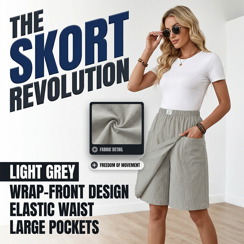 Women's Short Skirt with Elastic Waist, Asymmetrical Cut, Summer, view 5 - Elena Harper