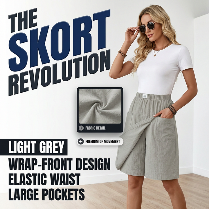 Women's Short Skirt with Elastic Waist, Asymmetrical Cut, Summer, view 5 - Elena Harper