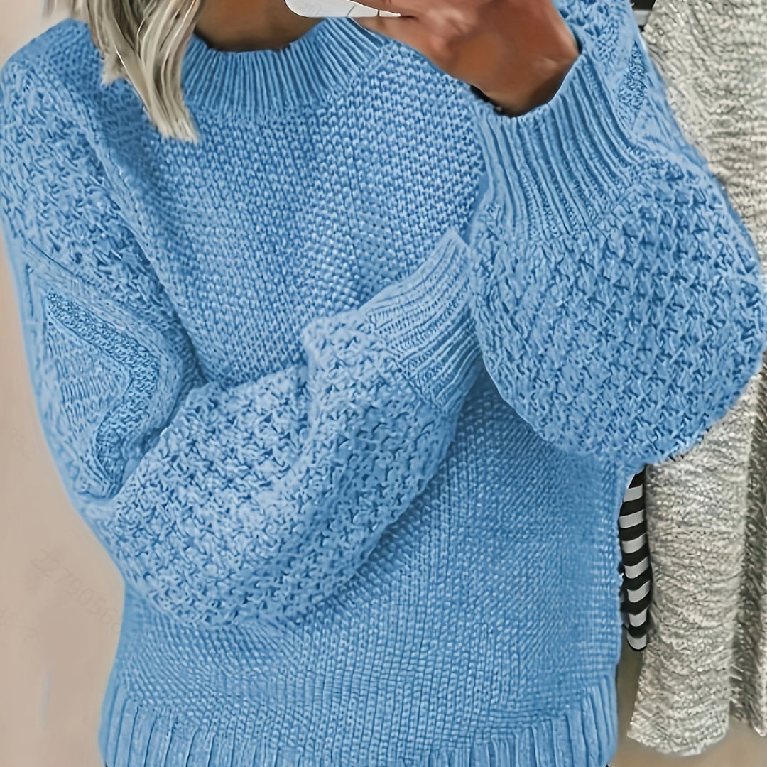 Juliane | Elegant Knit Sweater with Cable Pattern and Balloon Sleeves