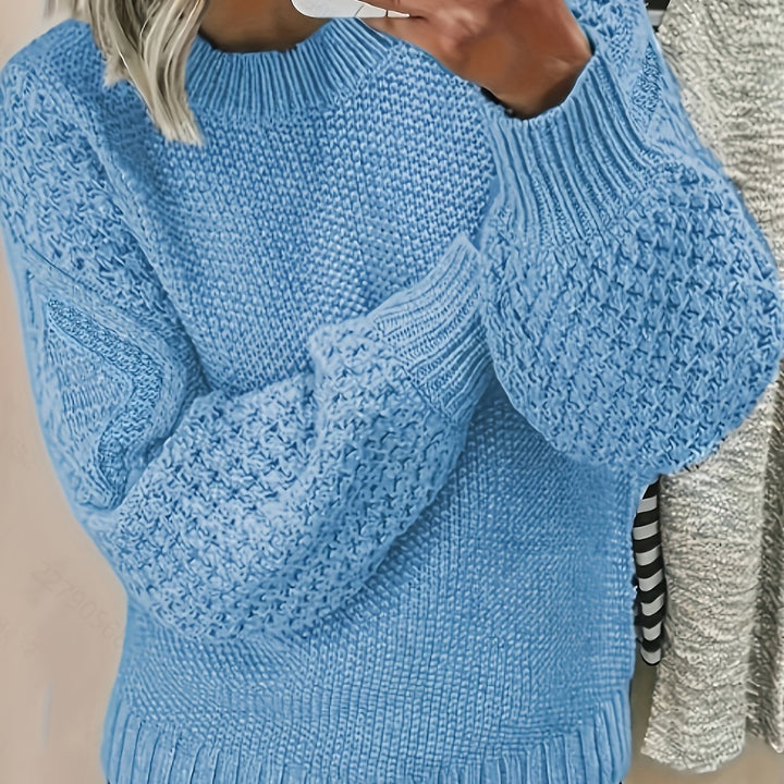 Juliane | Elegant Knit Sweater with Cable Pattern and Balloon Sleeves