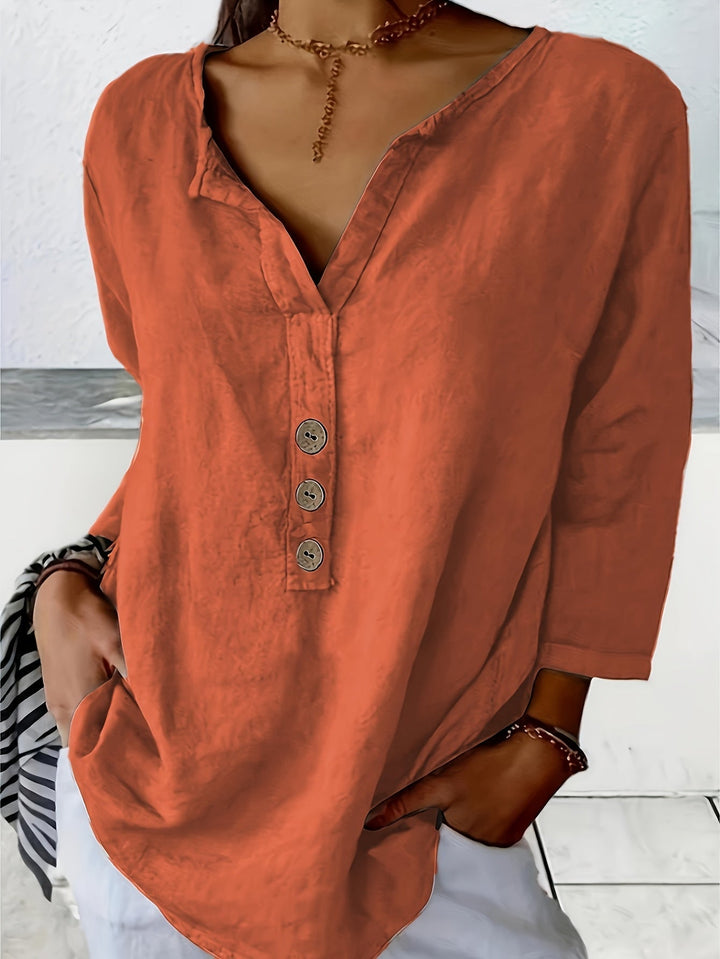 Harper™ - Relaxed V-Neck Blouse with Buttons