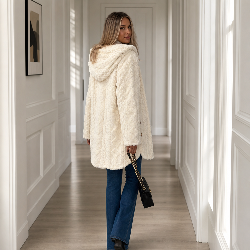 Amelia Plush Sherpa Jacket with Elegant Diamond Pattern - Elena Harper