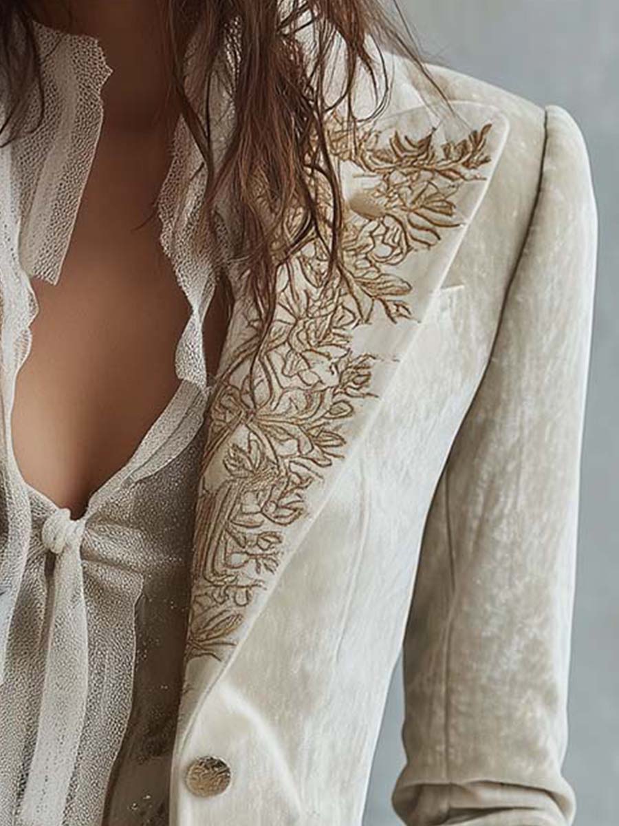 Constance Women's Ivory Embroidered Blazer with Soft Structure - Elena Harper