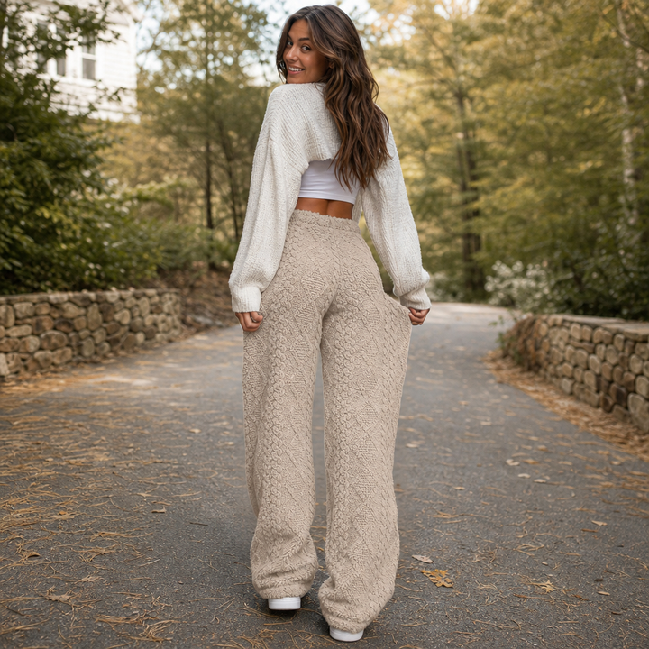 Clara Warm and Cozy Women's Fleece-Lined Pants with Wide Legs, view 9 - Elena Harper