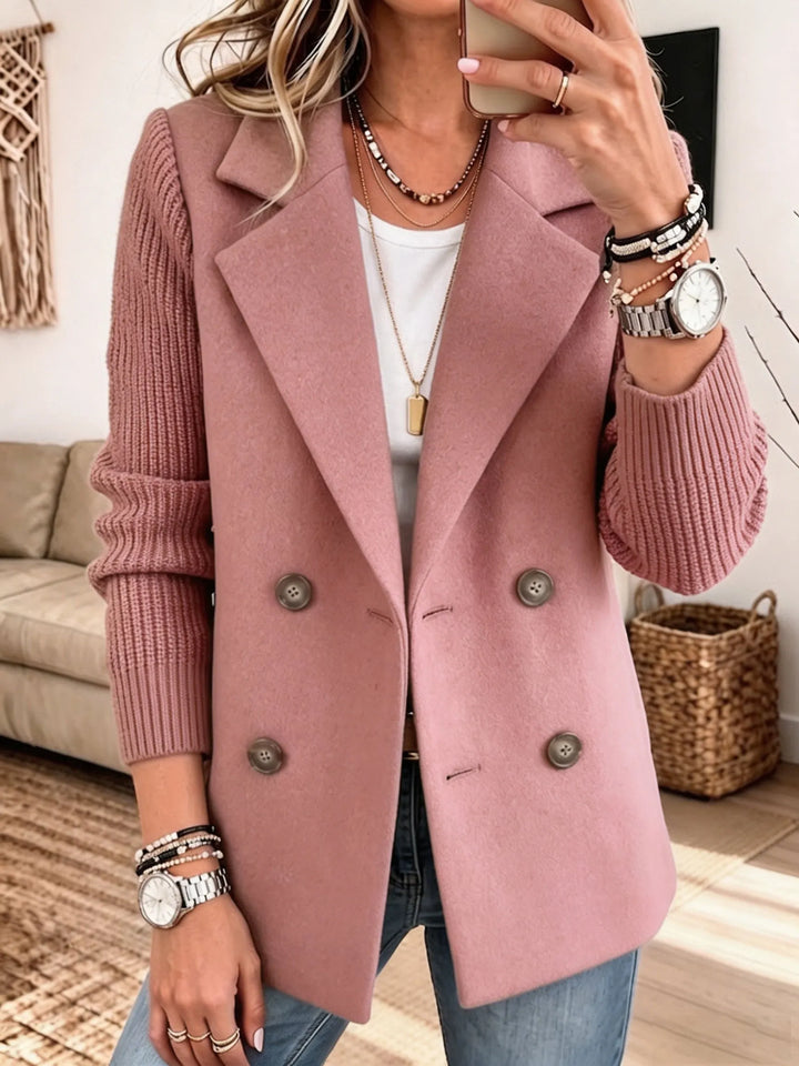 Chic women's jacket with ribbed knit sleeves