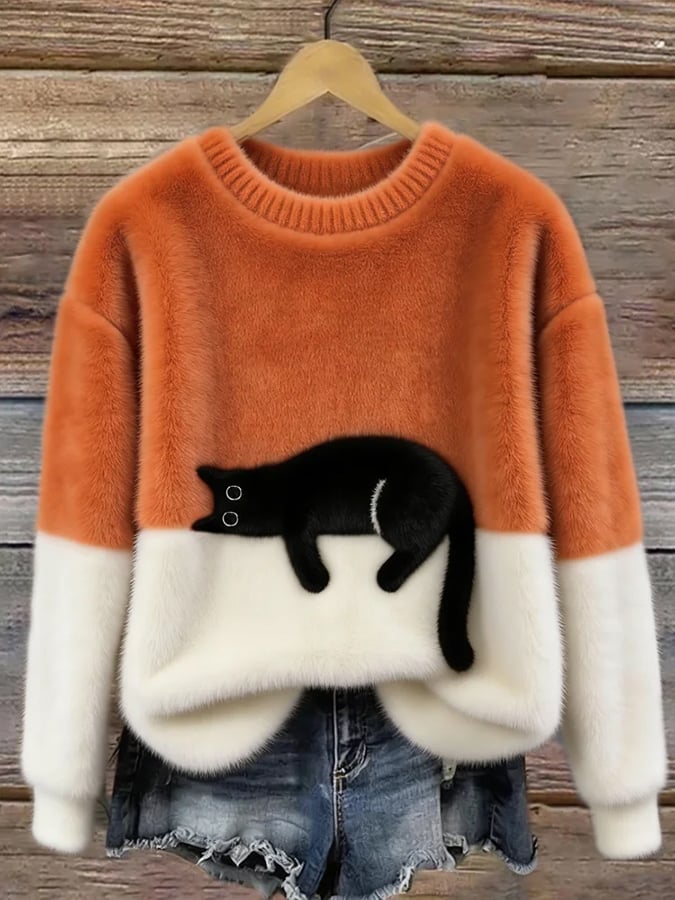Bonnie — Cat Print Oversized Sweater