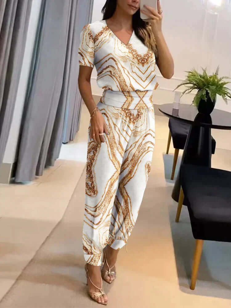 Women's  V-Neck Top & Elastic Waist Pants