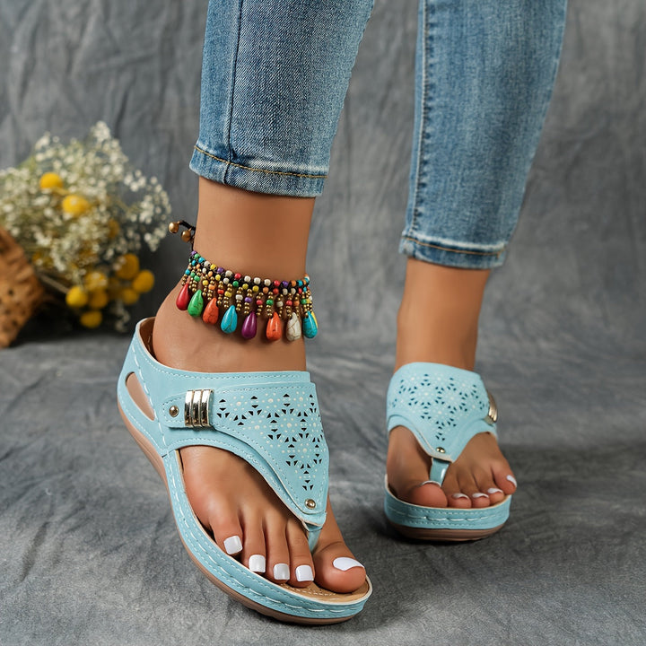 Platform wedge flip-flops adorned with pearls for women Montarello