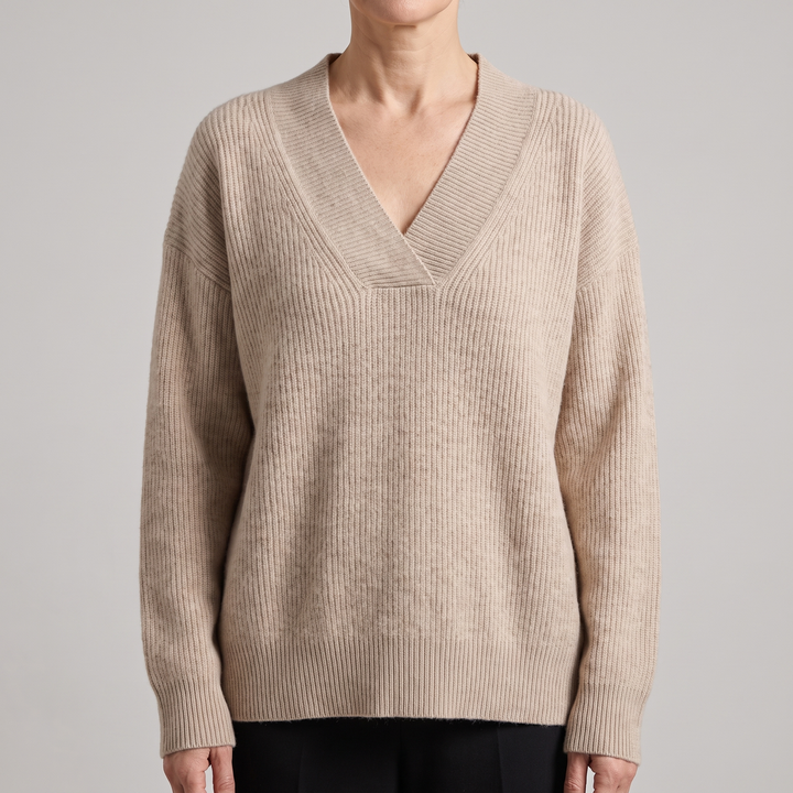 Nora Elegant and Soft Knit Sweater with V-Neck, view 2 - Elena Harper