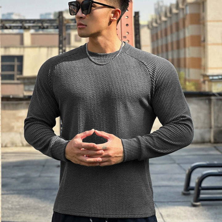 Men's Slim Fit Ribbed Knit Sweater, view 2 - Elena Harper