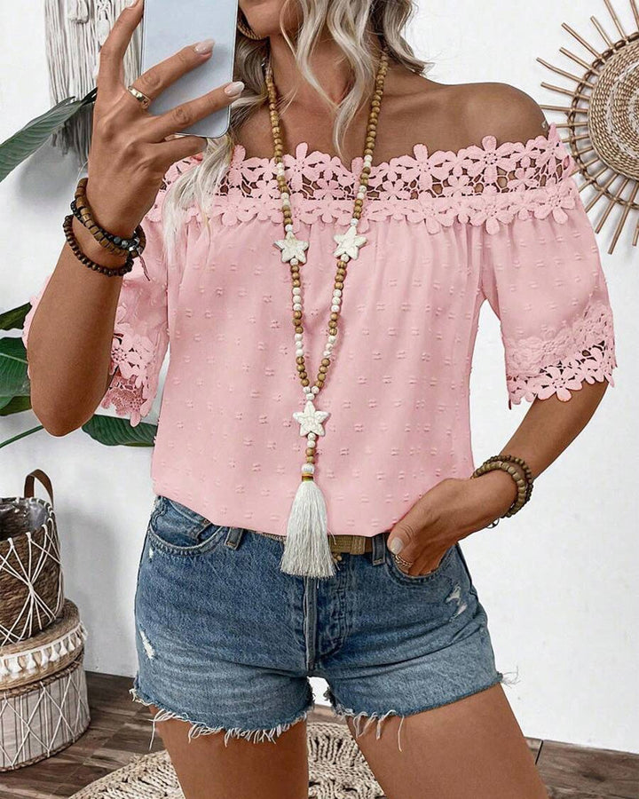 One-Shoulder Blouse with Lace and 3D Flower