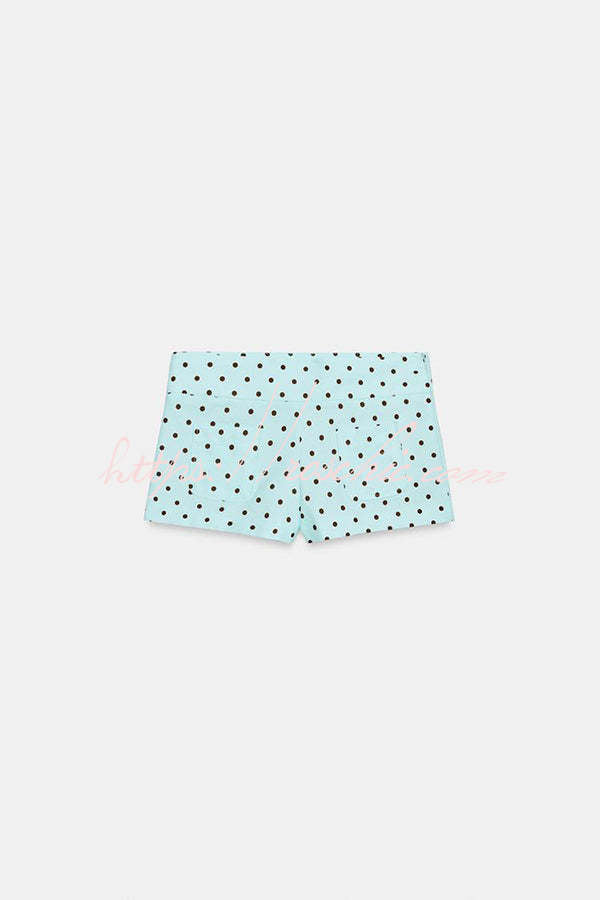 Trisha Breathable Polka Dot Stand Neck Belted Jacket and Low-Rise Pocket Mini Shorts Set