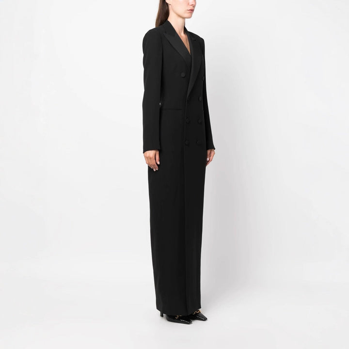 Women's Double-Breasted Blazer Maxi Dress - Elegant Floor-Length Style