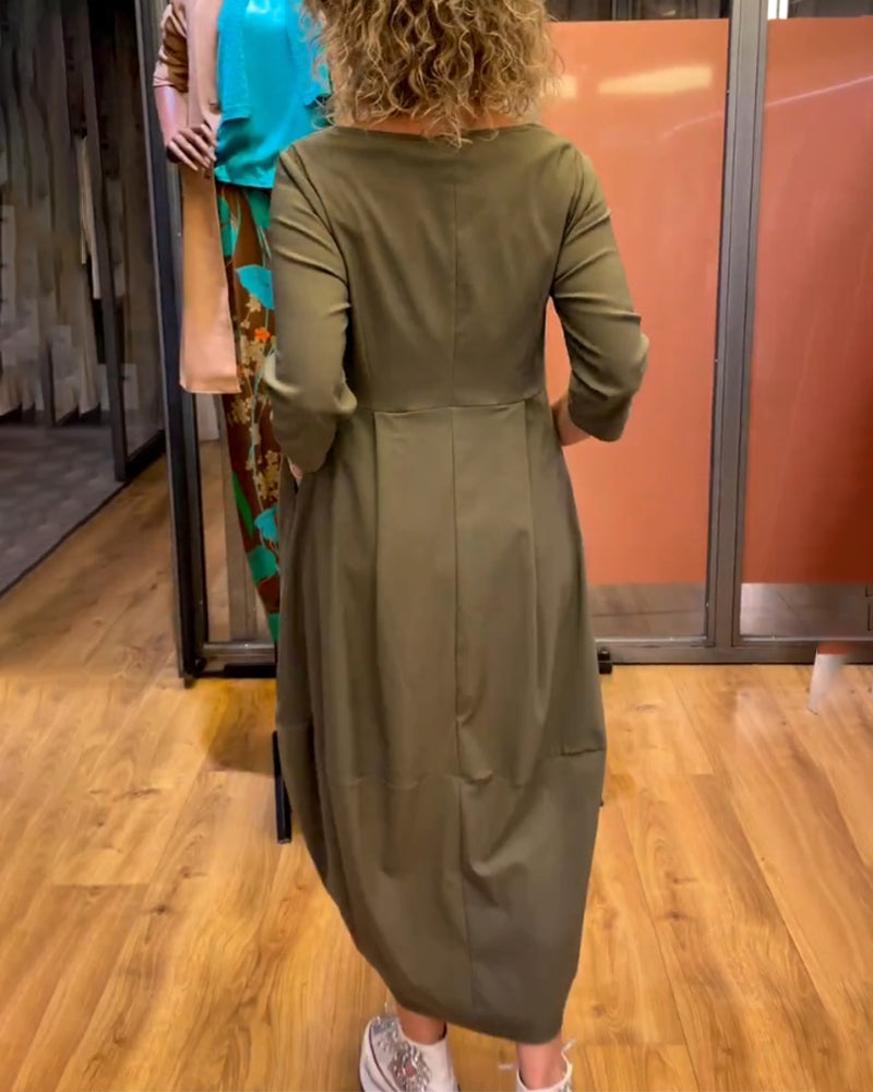 Ladies Dress with Round Neck and 3/4 Sleeves – Tailored Fit