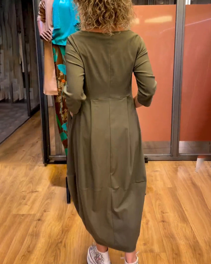 Ladies Dress with Round Neck and 3/4 Sleeves – Tailored Fit
