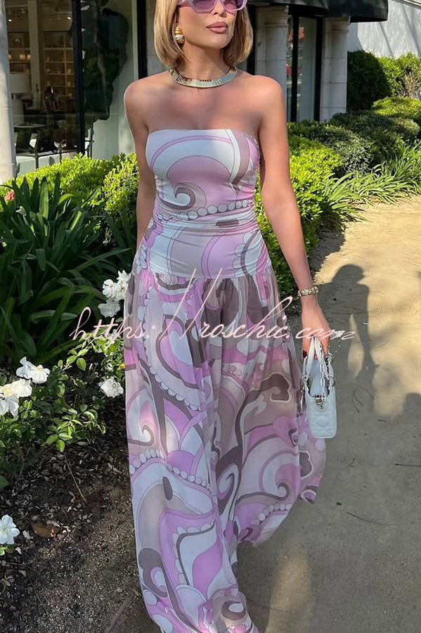 Gorgeous Pastels Unique Print Off Shoulder Low Rise Loose Maxi Dress