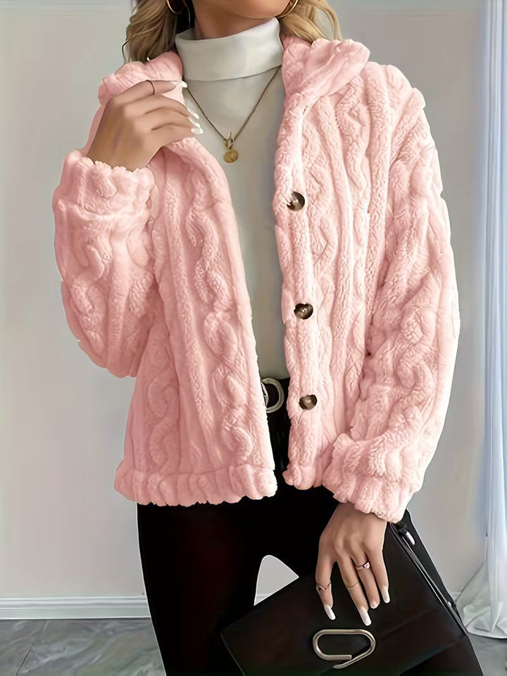 Textured teddy jacket for women with elegant buttons