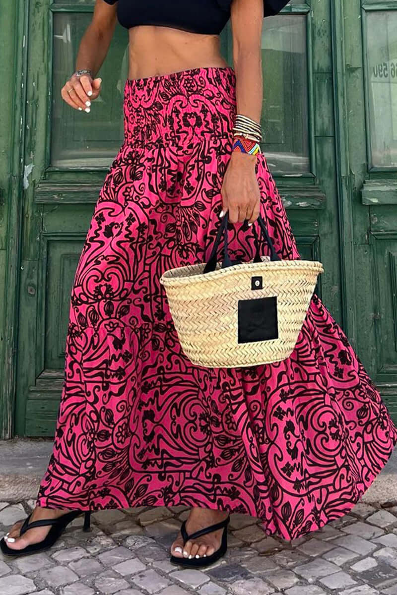 Printed High-Waisted Midi Skirt for Women