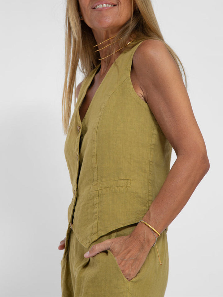 Women's Sleeveless V-Neck Wide-Leg Trouser Set - Elegant & Versatile