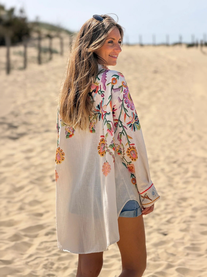 Oversized Beige Button-Down Shirt, view 4 - Elena Harper