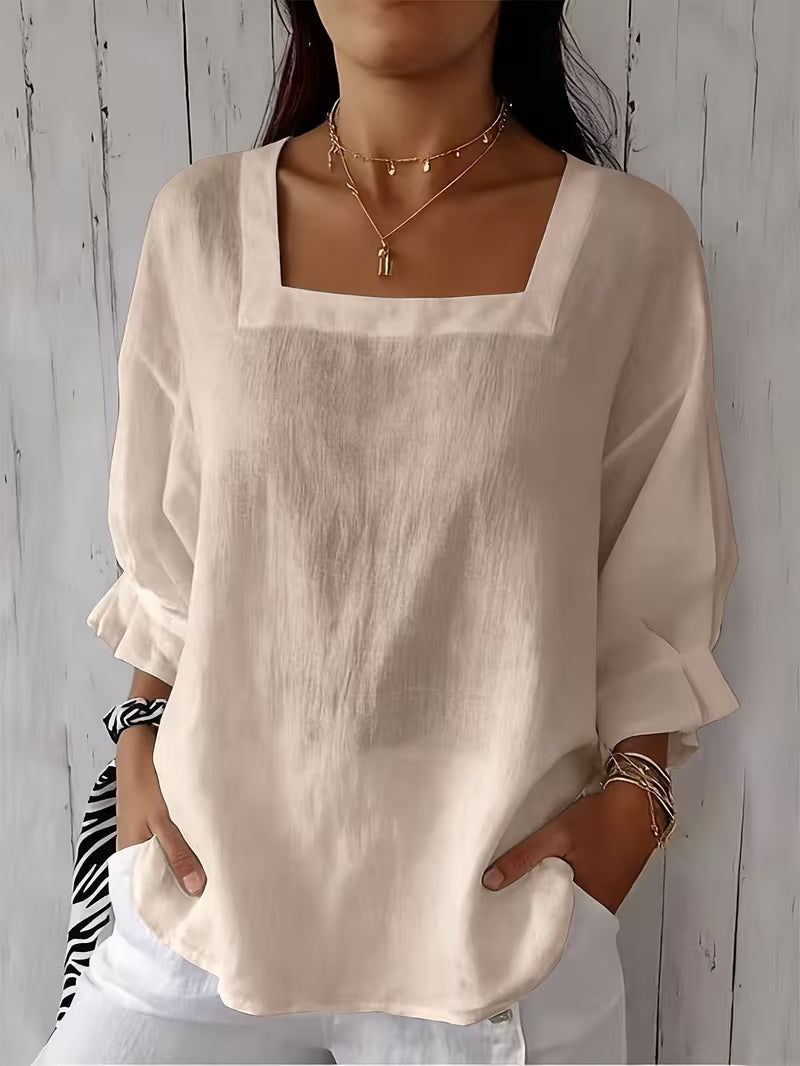 Women's Blouse with Square Neck and Long Sleeves