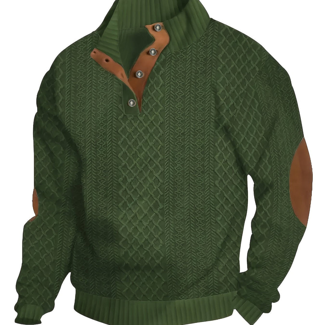 Ronan Stand Collar Button Henley Sweater, view 8 - Elena Harper