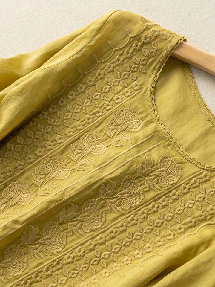 Susannah Embroidered Scoop-Neck Blouse, view 10 - Elena Harper