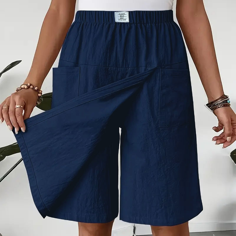 Women's Short Skirt with Elastic Waist, Asymmetrical Cut, Summer, view 2 - Elena Harper