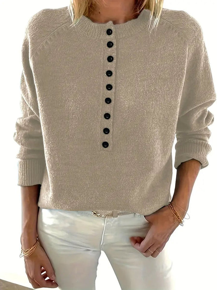 Clara | Stylish Knit Sweater with V-Neck and Button Placket