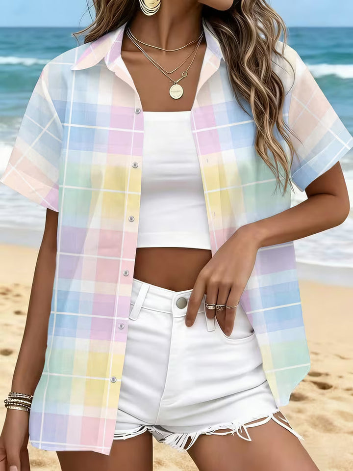 Harrell Short-Sleeve Checkered Shirt, view 3 - Elena Harper