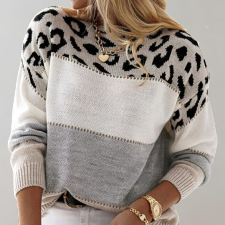 Sarah | Stylish Leopard Colorblock Knit Sweater