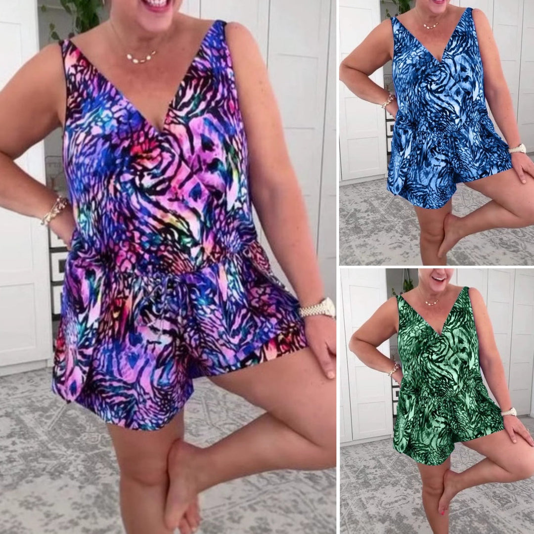 Women's Animal Print V-Neck Playsuit for Effortless Style