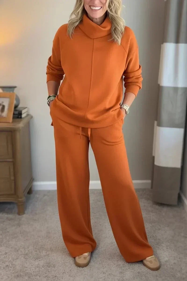 Aivra | Women's Turtleneck Long Sleeve Wide Leg Two-Piece Set with Pockets