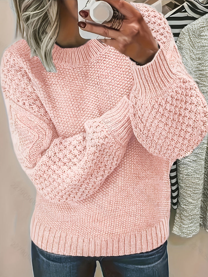 Juliane | Elegant Knit Sweater with Cable Pattern and Balloon Sleeves