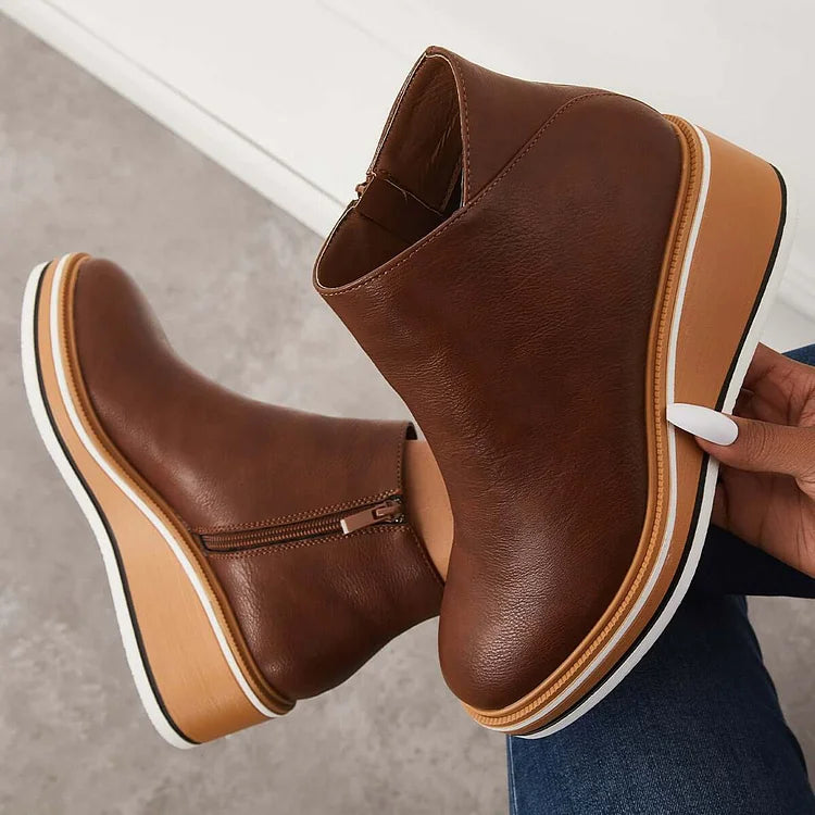 Leather Platform Ankle Boots with Zipper for Women Daily Comfort and Style, view 3 - Elena Harper
