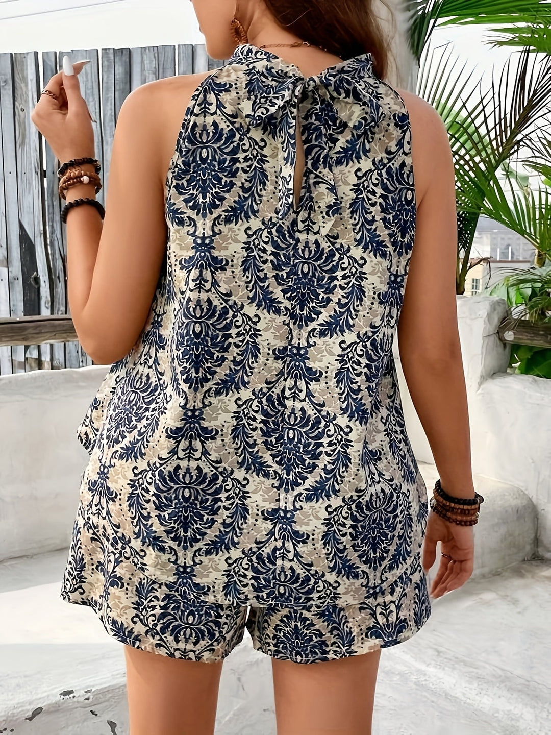 Halster Neck Jumpsuit Summer Set for Women Elegant Jumpsuit with Pattern, view 2 - Elena Harper