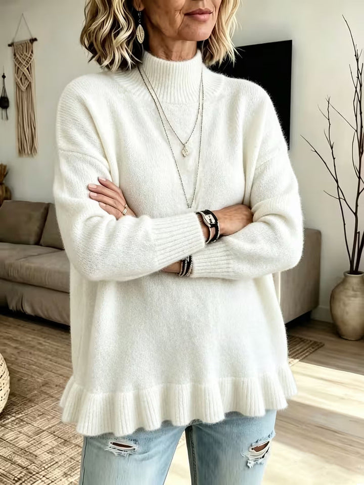 Women's Knit Sweater with Wavy Edge – Soft and Feminine
